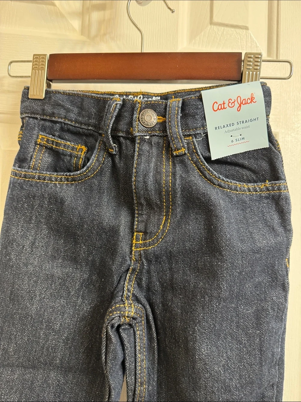 Cat & Jack Kids Relaxed Straight-Leg Blue Jeans, Adjustable Waist Size 6 Slim